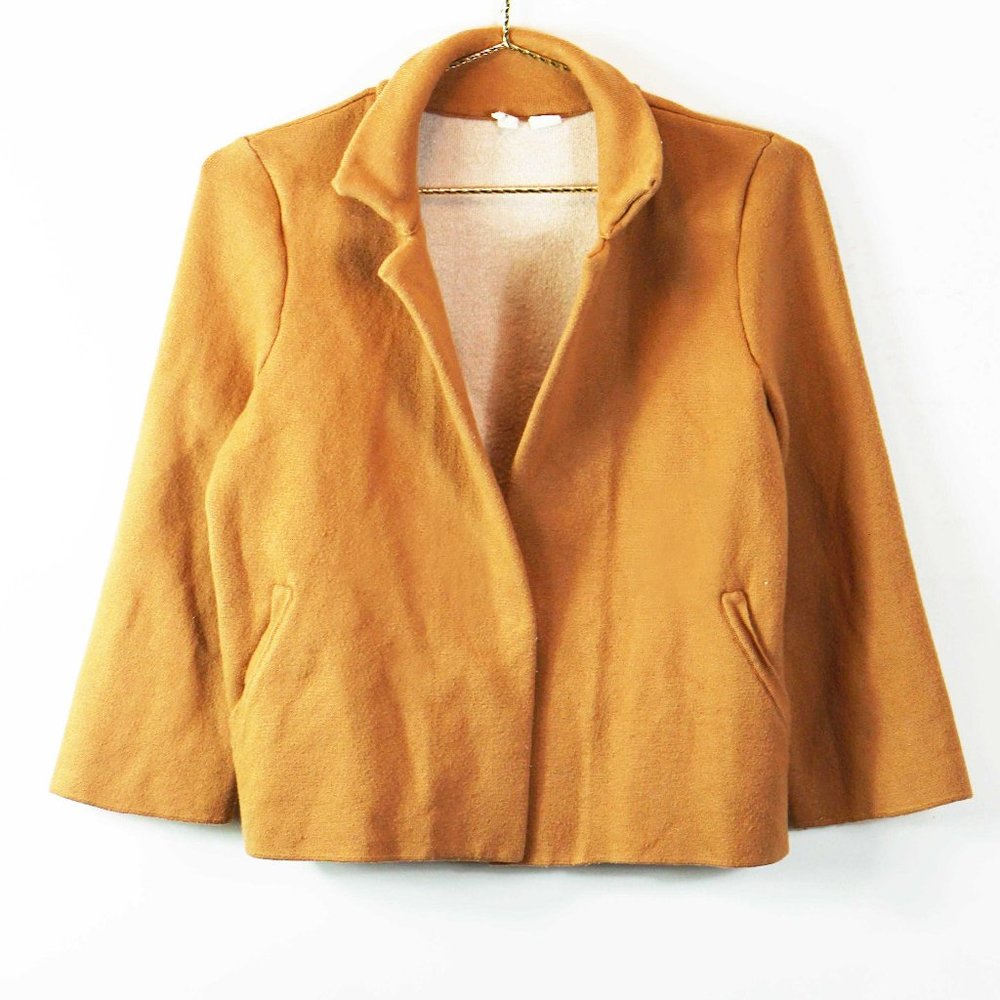 Anthropologie Mustard Yellow Wool Blend Cropped Blazer